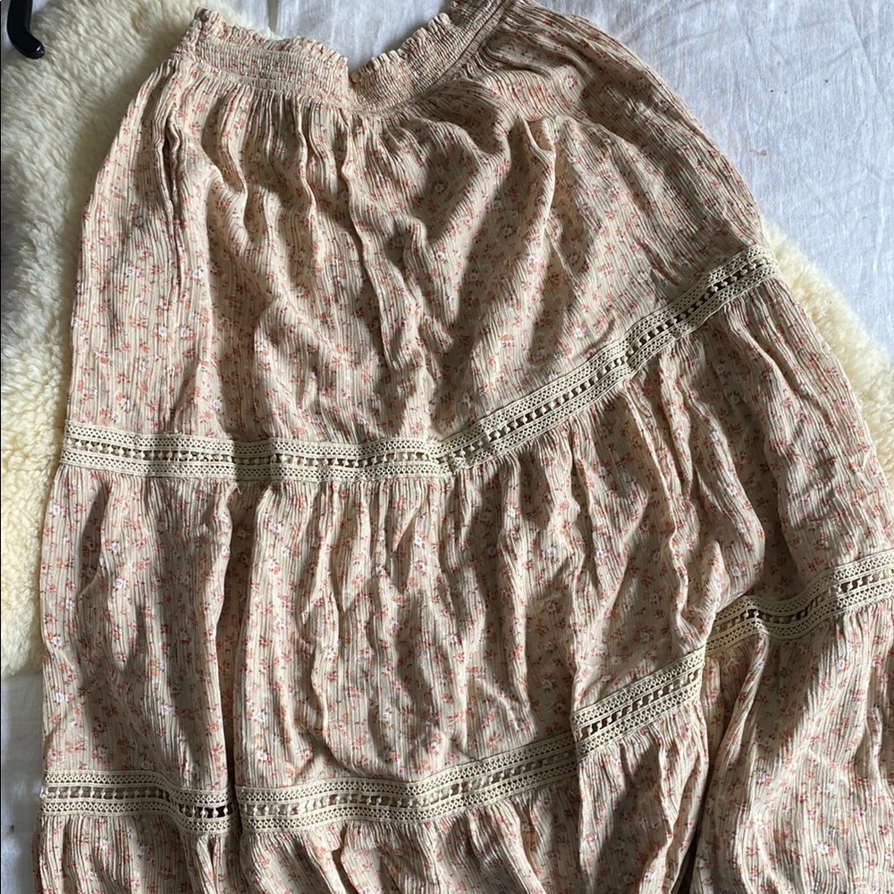 Floral Beige Skirt with Lace Detailing